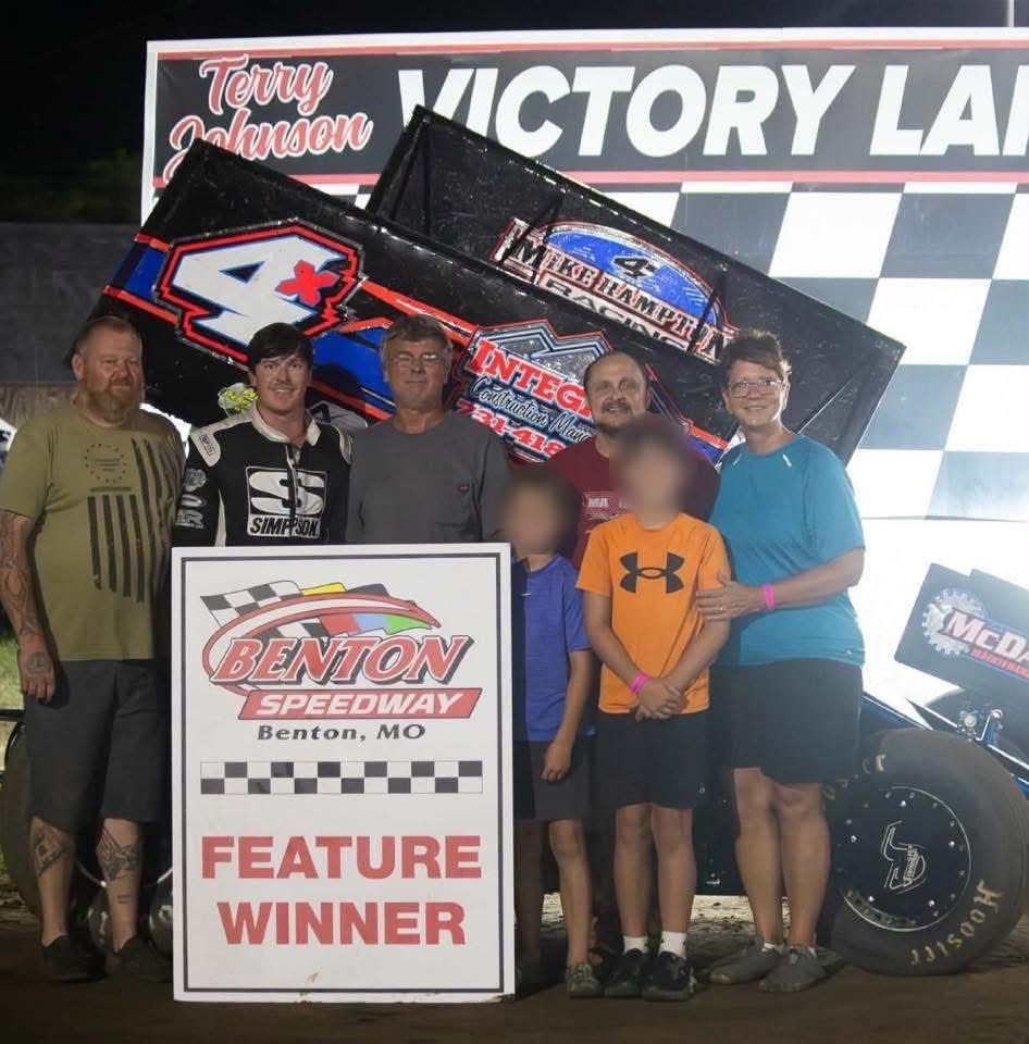 Sprint car stack reducers after a feature win at Benton Speedway.