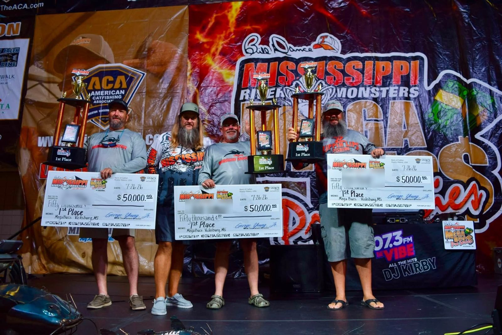 Trophy toppers staged on-site for the 2026 Mississippi River Monsters Mega Bucs Pro Series, Memphis, TN.