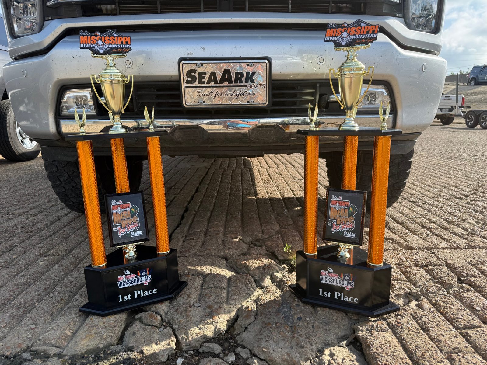 Full-color trophy toppers for the 2026 Mississippi River Monsters Mega Bucs Pro Series, Memphis, TN.